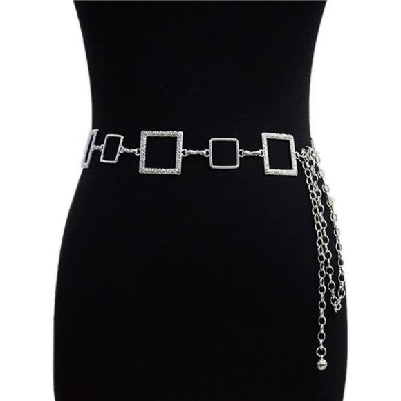 LABANCA Womens Metal Chain Dress Belt Hollow Out Leaf Bead Pendant main image 4